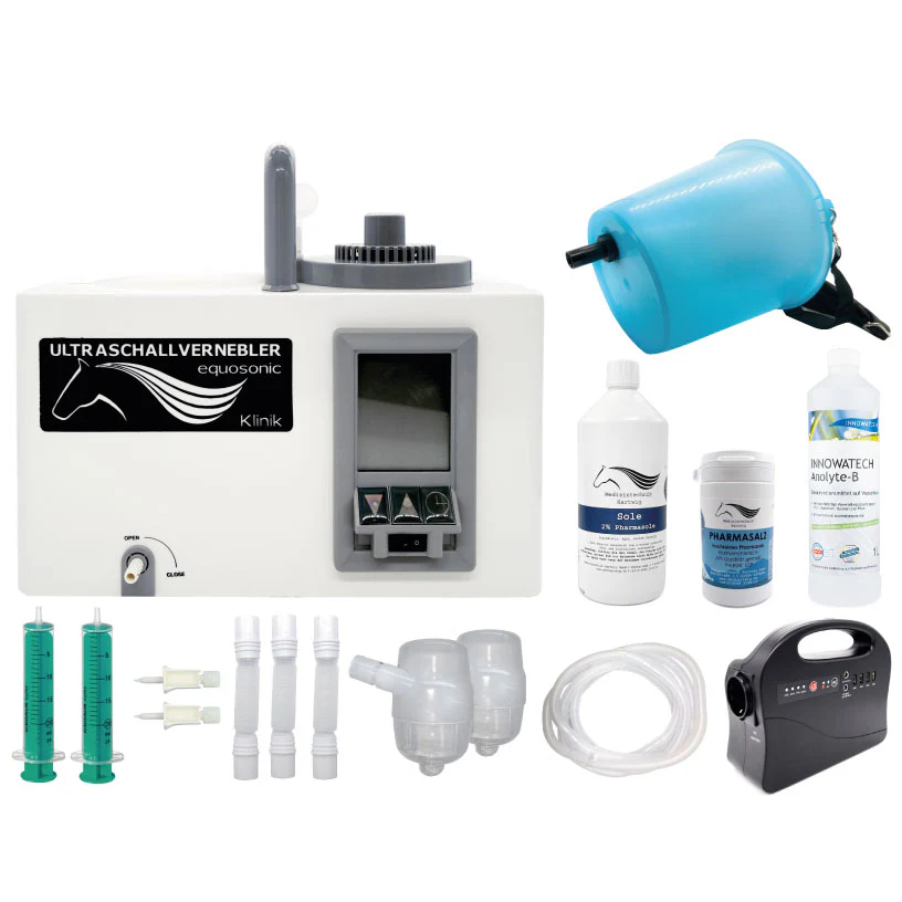 Equosonic Klinik Starter Paket mit zusätzlicher Powerbank für den Betrieb ohne Stromanschluss (Groß 12 Liter Volumen) Kopie